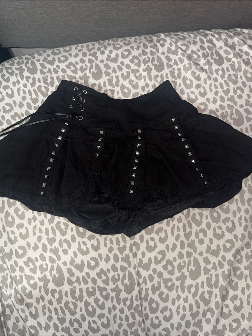 french kyss Black Studded Lace-Up Circle Skater Mini Skirt